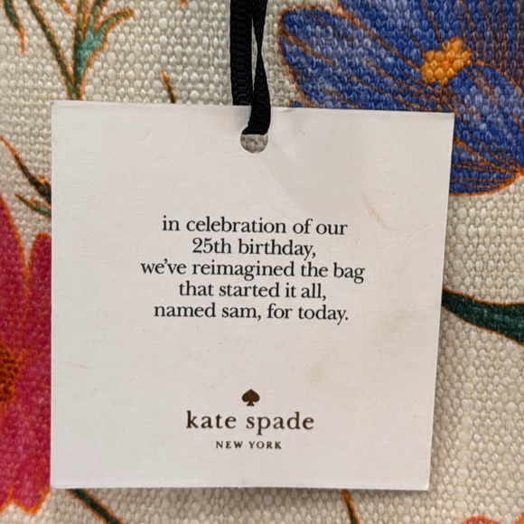 Kate Spade Bag Sam 25th Anniversary Cream Linen Floral Tote with Leather Trim - Picture 3 of 17